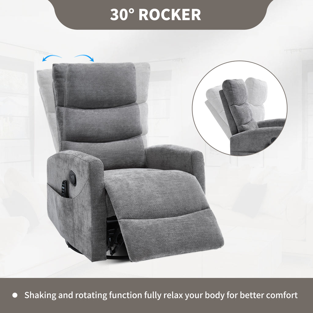 Heat Massage Manual Recliner Chair with Rocker and Swivel in Fabric for Living Room, GREY - Grand Goldman Shop