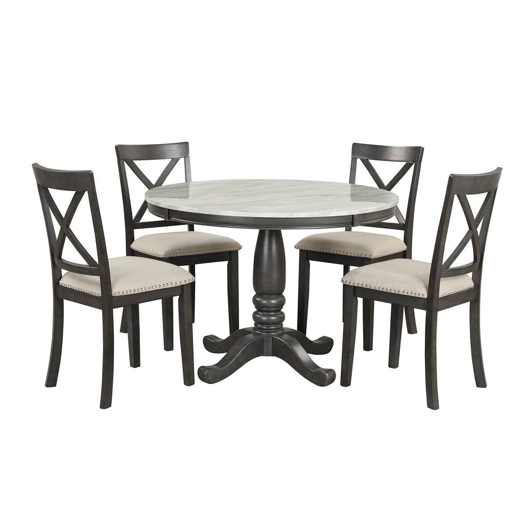 Orisfur. 5 Pieces Dining Table and Chairs Set for 4 Persons, Kitchen Room Solid Wood Table with 4 Chairs - Grand Goldman Shop