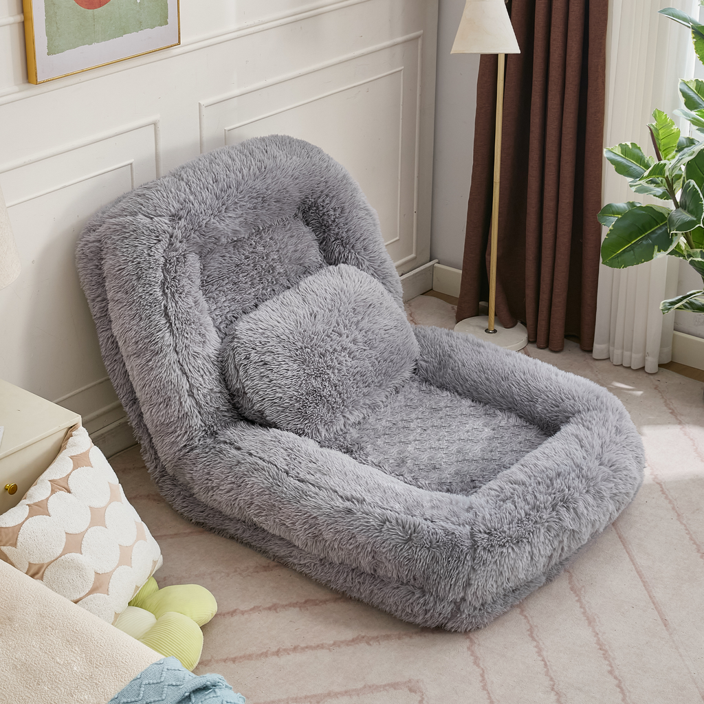 [NEW ARRIVED] [VIDEO PROVIDED] Human Dog Bed,Lazy Sofa,5-Position Adjustable Convertible,Floor Gaming Chair,bedroom, living room,Suitable for gaming, meditation,relaxation,Plush Fabric,Light Gray - Grand Goldman Shop