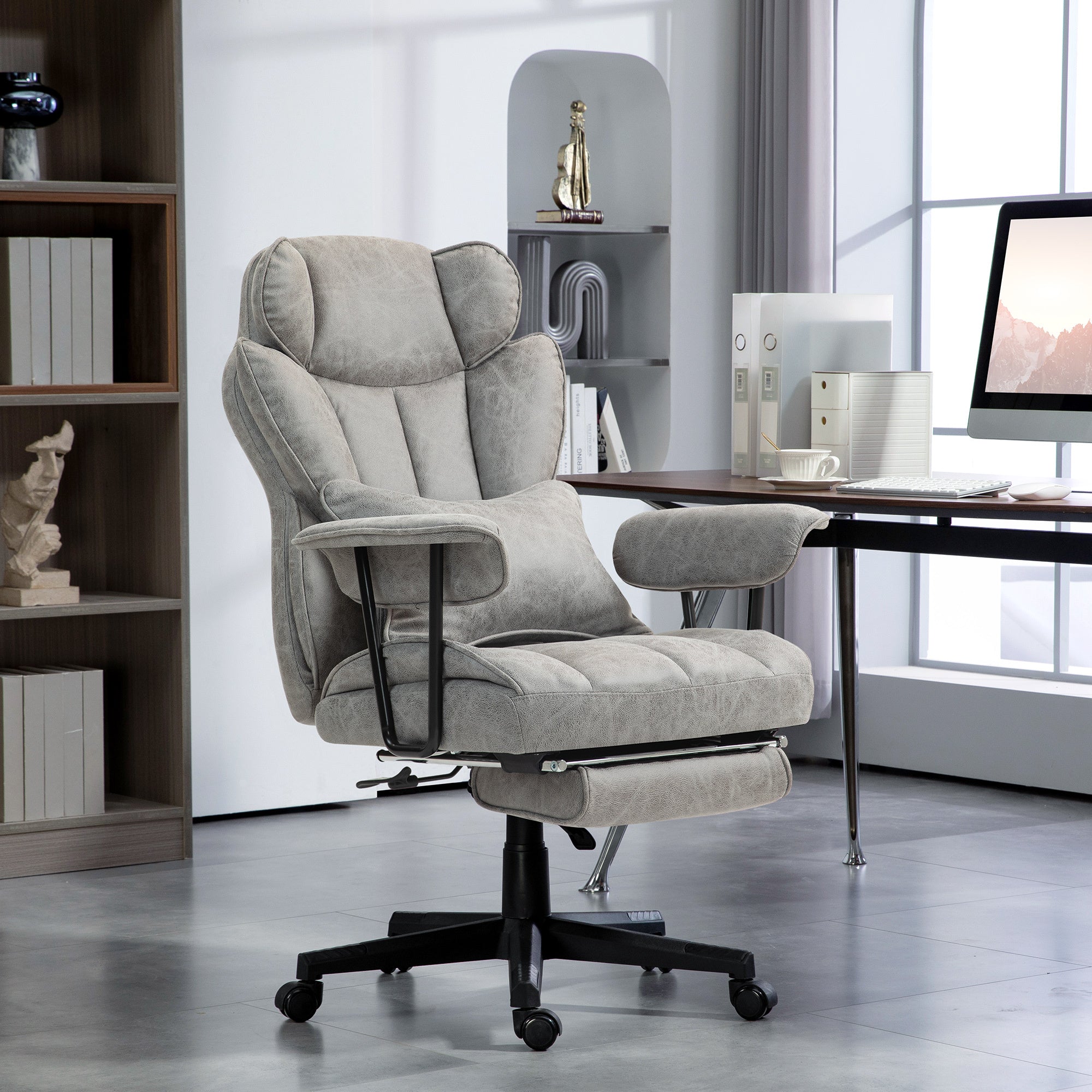 HOMCOM Massage Executive Office Chair with 6 Vibration Points, 400LBS Heated Big and Tall Office Chair with Foot Rest and Lum