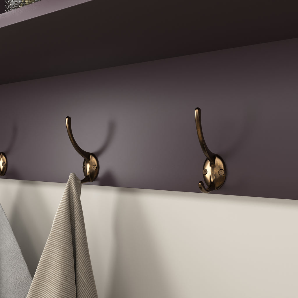 Espresso Entryway Wall Mounted Coat Rack with 4 Dual Hooks Living Room Wooden Storage Shelf - Grand Goldman Shop