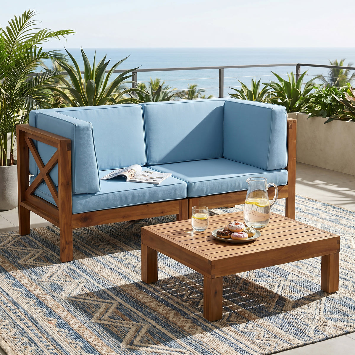 BRAVA X-BACK – 2-SITZER ECKSOFA MIT COUCHTISCH, BLAU