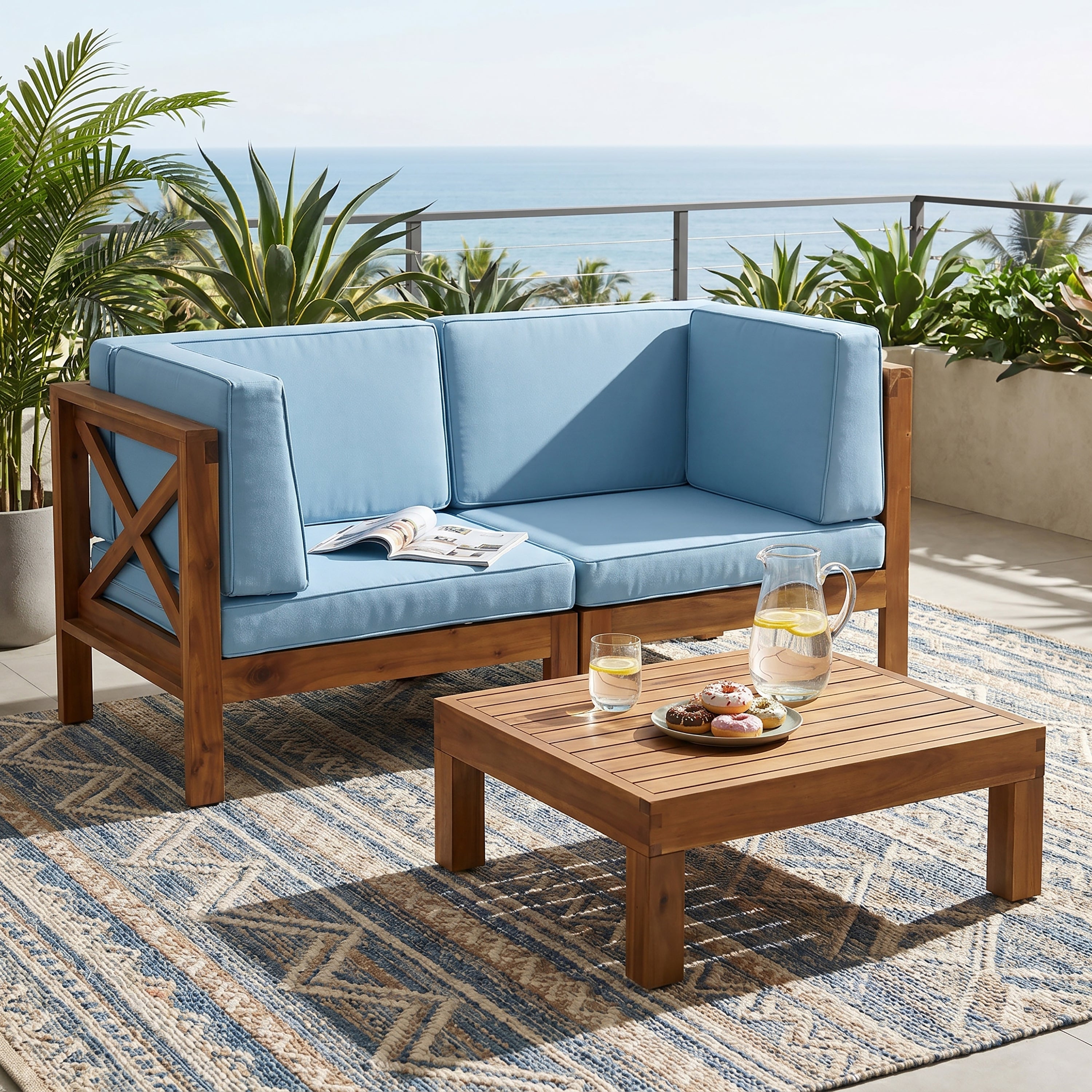 BRAVA X-BACK – 2-SITZER ECKSOFA MIT COUCHTISCH, BLAU