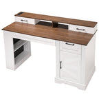 White Farmhouse Office Desk with Storage Cabinet, Charging Station, Monitor Stand & Pegboard, 55' Computer Writing Desk with 