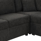 U-shaped Sectional Sofa Pull Out Bed with USB Ports, Power Sockets, Back Pillows & Storage Chaise, Black Chenille, 108.6' - Grand Goldman Shop