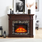 Electric Fireplace with Mantel, Fireplace Mantel, Fireplace Heater Freestanding, Realistic Stacked Stone Surround with Remote Control Timer LED Flame, Cherry, 45.66'W*11.8'D*40'H - Grand Goldman Shop