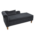 Black Chaise Lounge Indoor, Velvet Lounge Chair for Bedroom with Storage & Pillow, Modern Upholstered Rolled Arm Chase Lounge for Sleeping with Nailhead Trim for Living Room Bedroom Office - Grand Goldman Shop