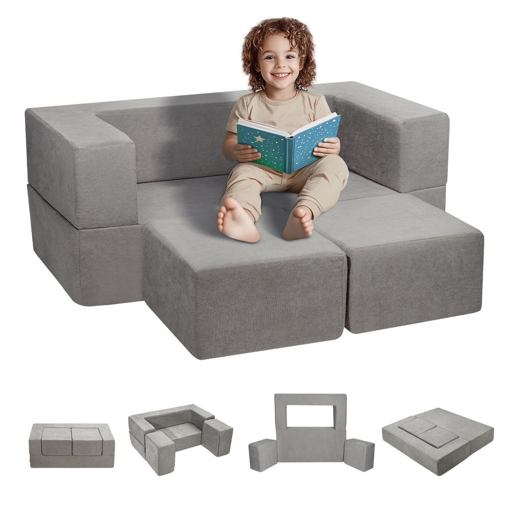 Kids Couch, 4Pcs Modular Kids Play Couch, Toddler Couch Sofa Bed, Kids Chair Seat Playroom Furniture, Child Sectional Sofa wi
