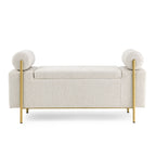 Elegant Upholstered Linen Storage Bench with Cylindrical Arms and Iron Legs, Beige - Grand Goldman Shop