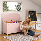Kids Wooden Toy Box Storage with Safety Hinged Lid for Ages 2+ (Pink) - Grand Goldman