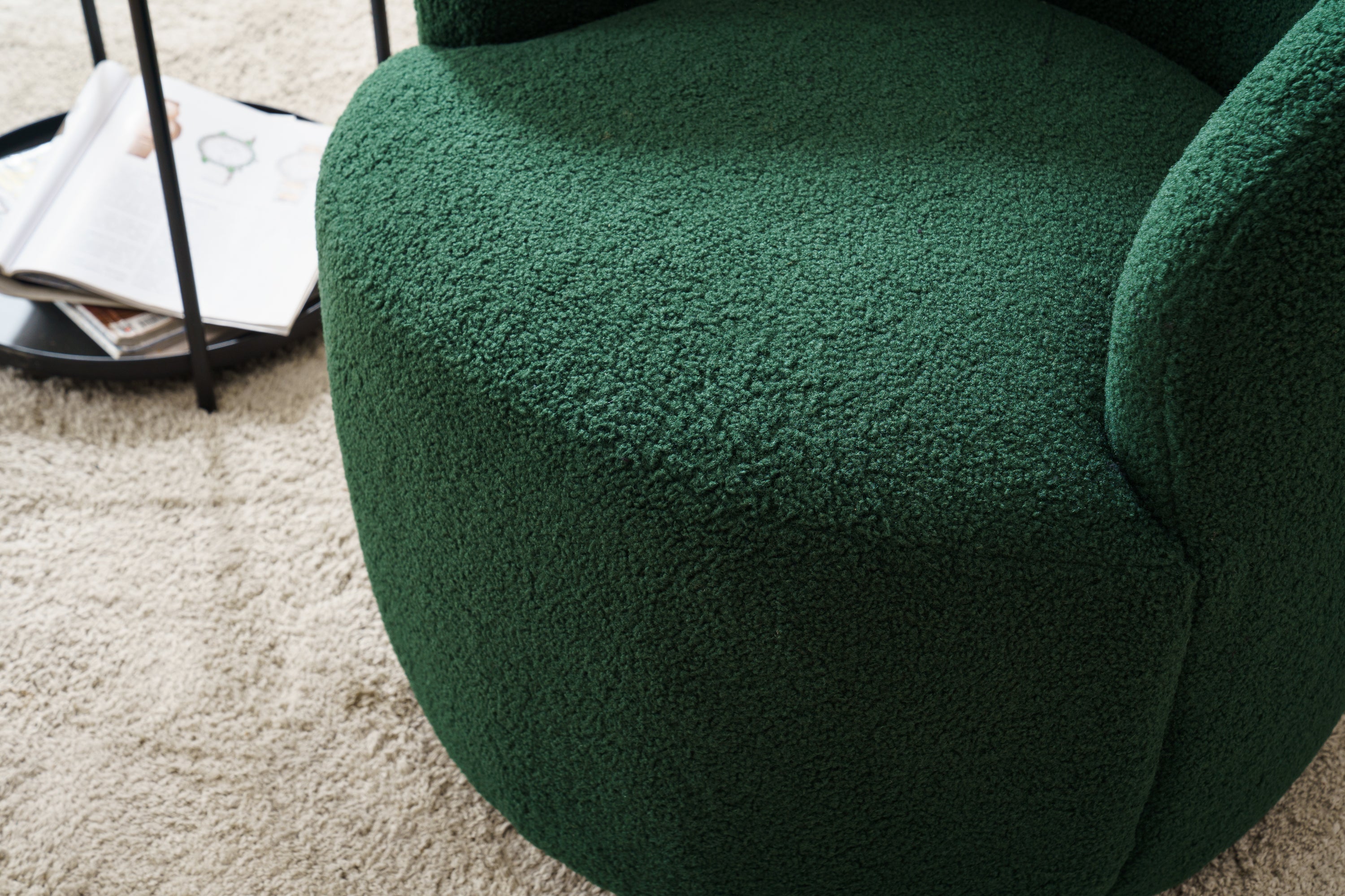 Teddy Fabric Swivel Accent Armchair Barrel Chair With Black Powder Coating Metal Ring,Dark Green - Grand Goldman Shop