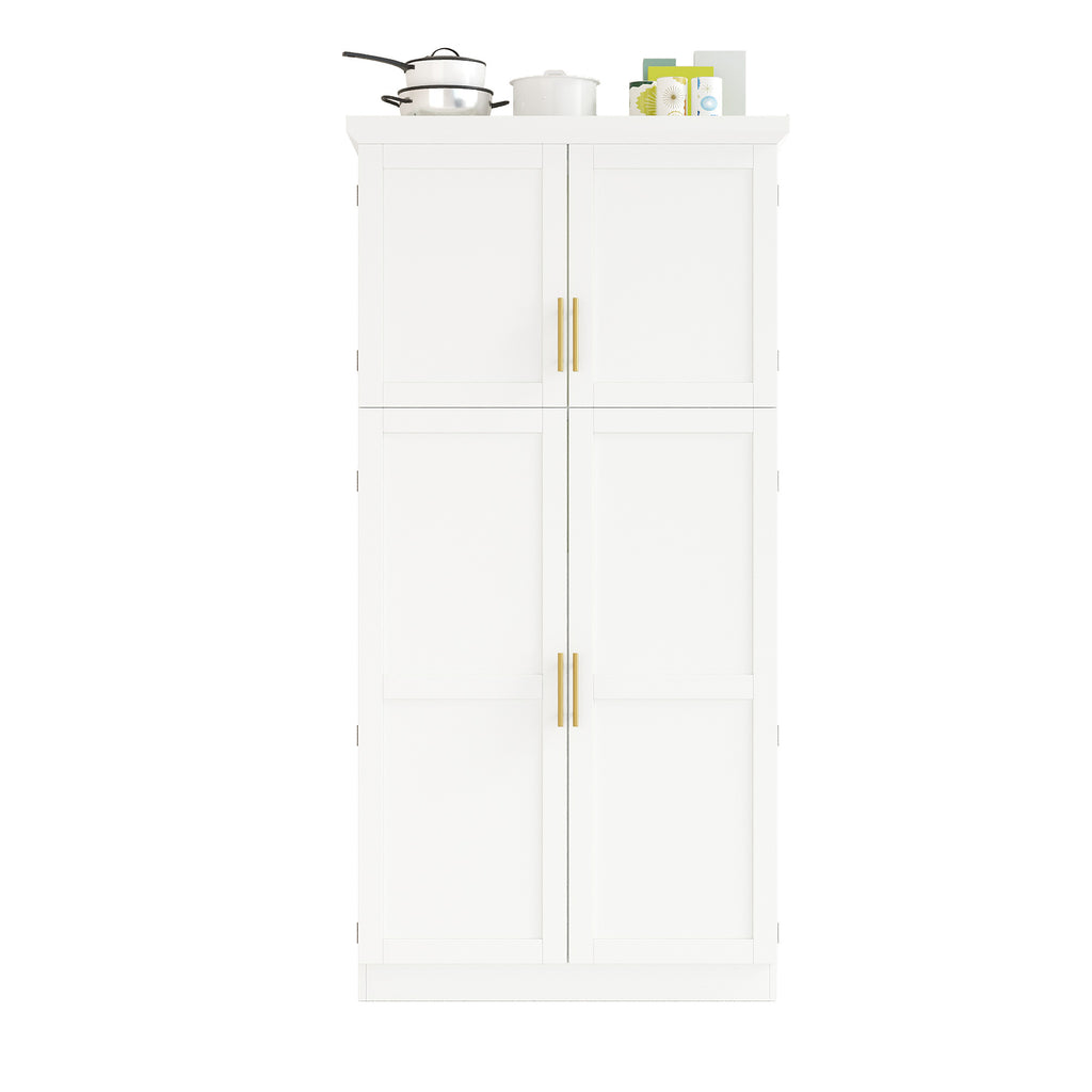 [Assembly Video Provided] TOPMAX 35.5x17.6x70.9inch Freestanding Kitchen Pantry Cabinet, Tall Storage Cabinet with 4 Doors, 2 Door Shelves, 8 Pull-out Trays and Adjustable Shelf for Dining Room, White - Grand Goldman Shop