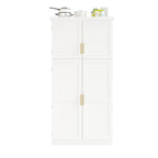 [Assembly Video Provided] TOPMAX 35.5x17.6x70.9inch Freestanding Kitchen Pantry Cabinet, Tall Storage Cabinet with 4 Doors, 2 Door Shelves, 8 Pull-out Trays and Adjustable Shelf for Dining Room, White - Grand Goldman Shop