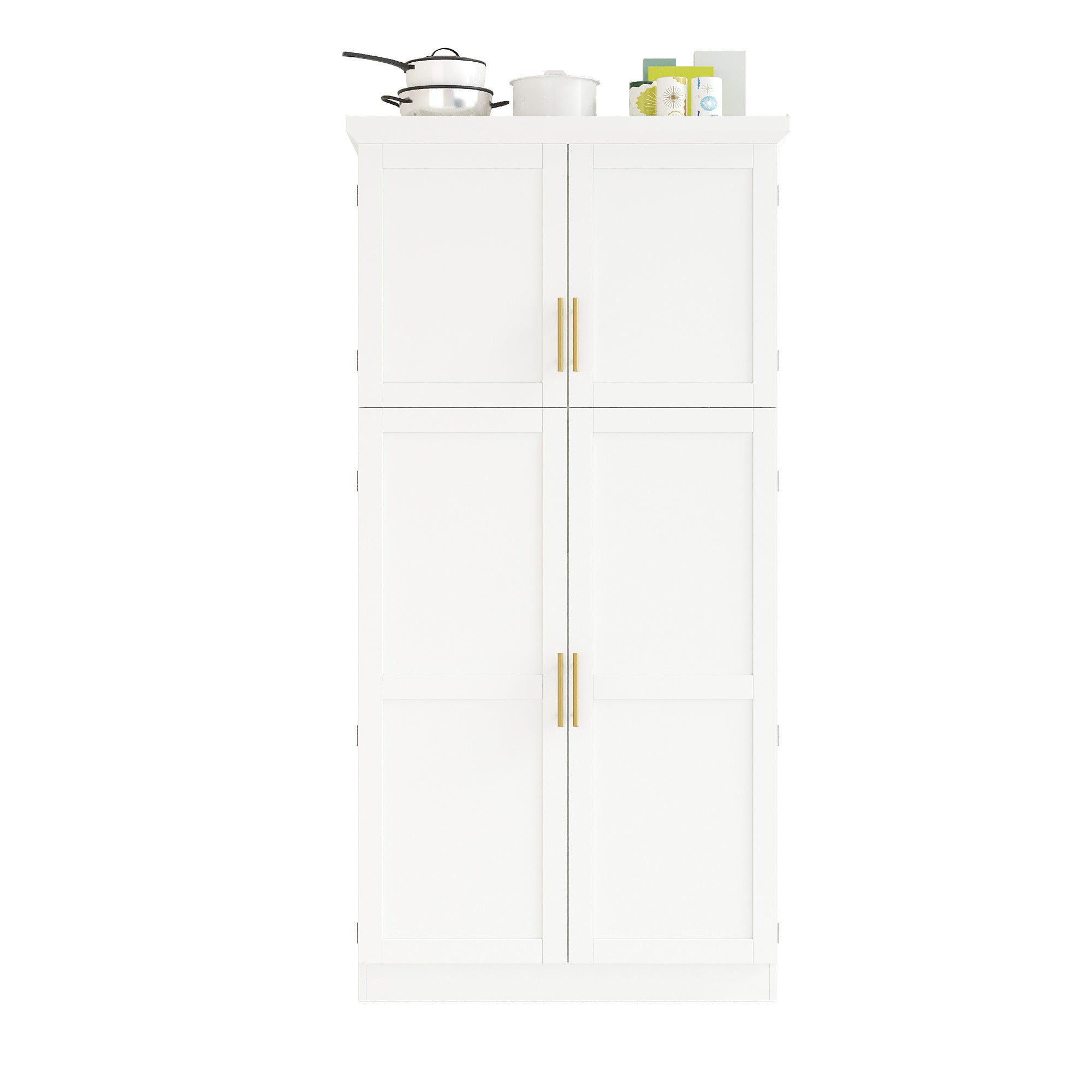[Assembly Video Provided] TOPMAX 35.5x17.6x70.9inch Freestanding Kitchen Pantry Cabinet, Tall Storage Cabinet with 4 Doors, 2 Door Shelves, 8 Pull-out Trays and Adjustable Shelf for Dining Room, White - Grand Goldman Shop