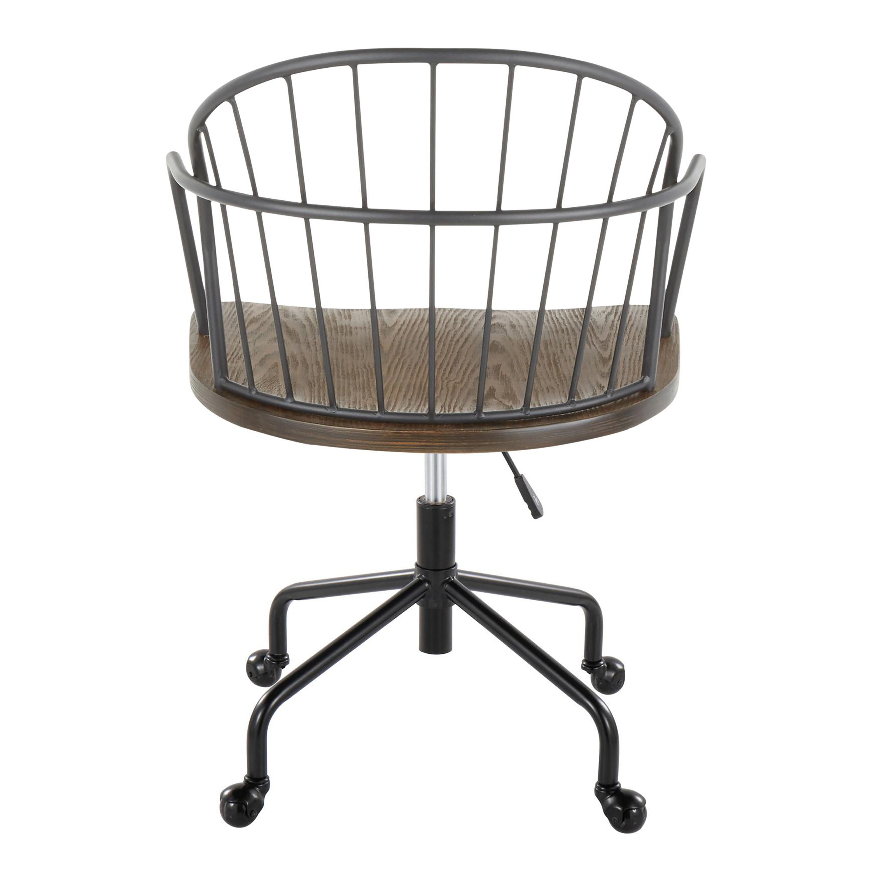 Adjustable Office Chair in Black Metal and Dark Walnut Wood | Premium Home Decor - Grand Goldman