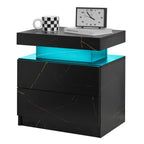 Nightstand LED Bedside Table Cabinet Lights Modern End Side with 2 Drawers for Bedroom (Black Gold) - Grand Goldman Shop
