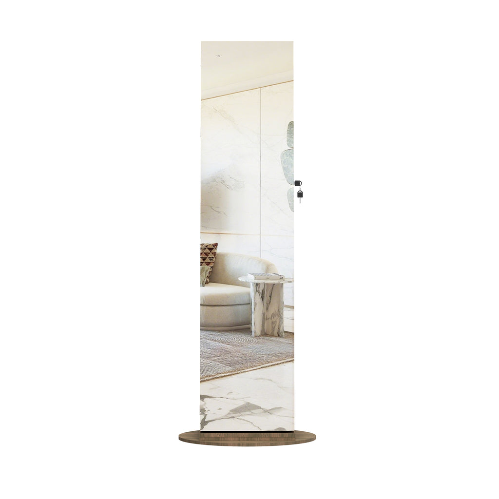 360°Swivel Jewelry Cabinet with Full Length Mirror, 360°Rotating Standing Jewelry Armoire Organizer , Lockable Storage Cabinet, Interior Lighted Mirror, Brown - Grand Goldman Shop
