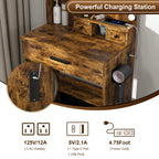 Vintage Vanity Table with Mirror, Adjustable LED Lights, Power Outlet, Hairdryer Holder & Stool – Compact Dressing Desk for Small Bedrooms - Grand Goldman Shop