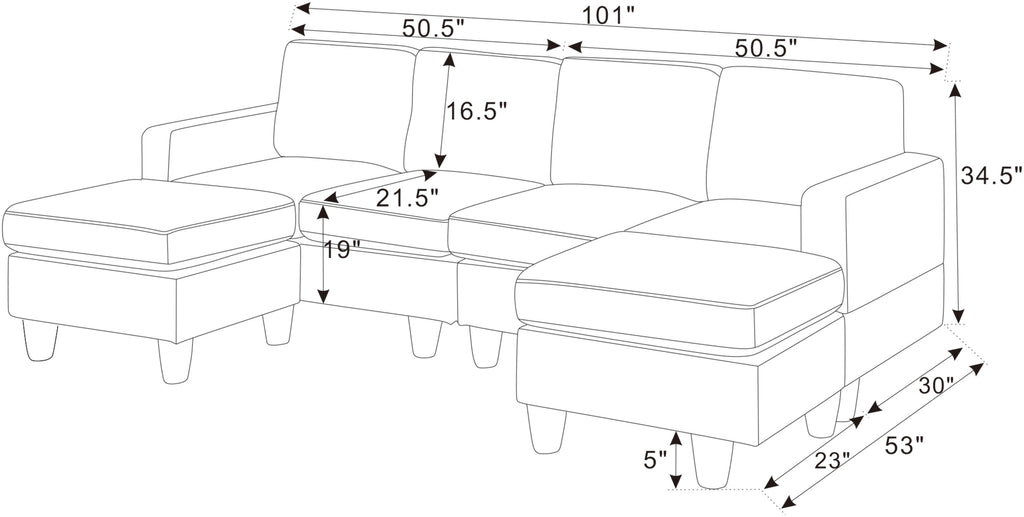 Savannah Modular Corduroy Sectional Sofa with Ottoman - Grand Goldman Shop