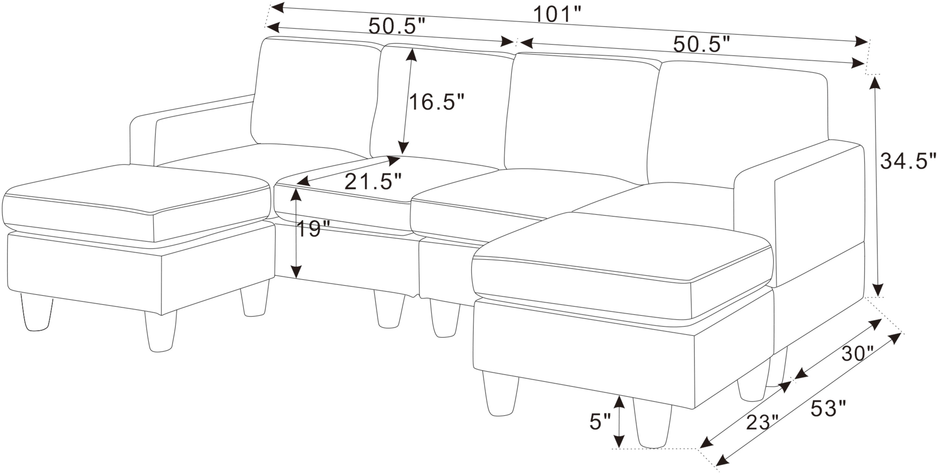 Savannah Modular Corduroy Sectional Sofa with Ottoman - Grand Goldman Shop