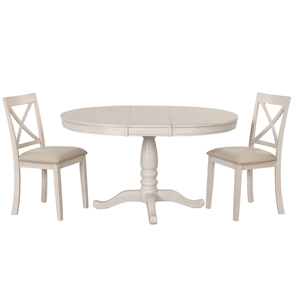Antique White Modern Dining Table Set for 4 with Round Table and Chairs, Solid Wood & MDF - Grand Goldman Shop