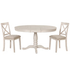 Antique White Modern Dining Table Set for 4 with Round Table and Chairs, Solid Wood & MDF - Grand Goldman Shop