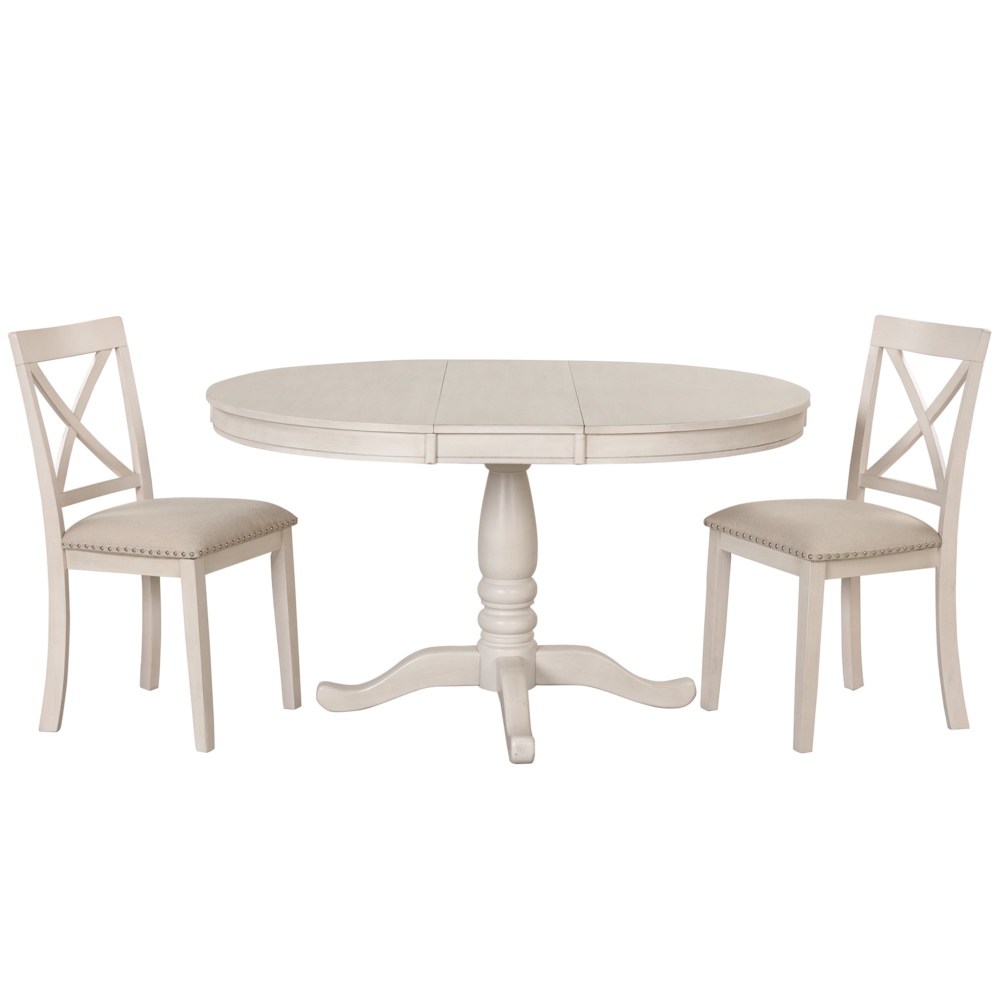 Antique White Modern Dining Table Set for 4 with Round Table and Chairs, Solid Wood & MDF - Grand Goldman Shop