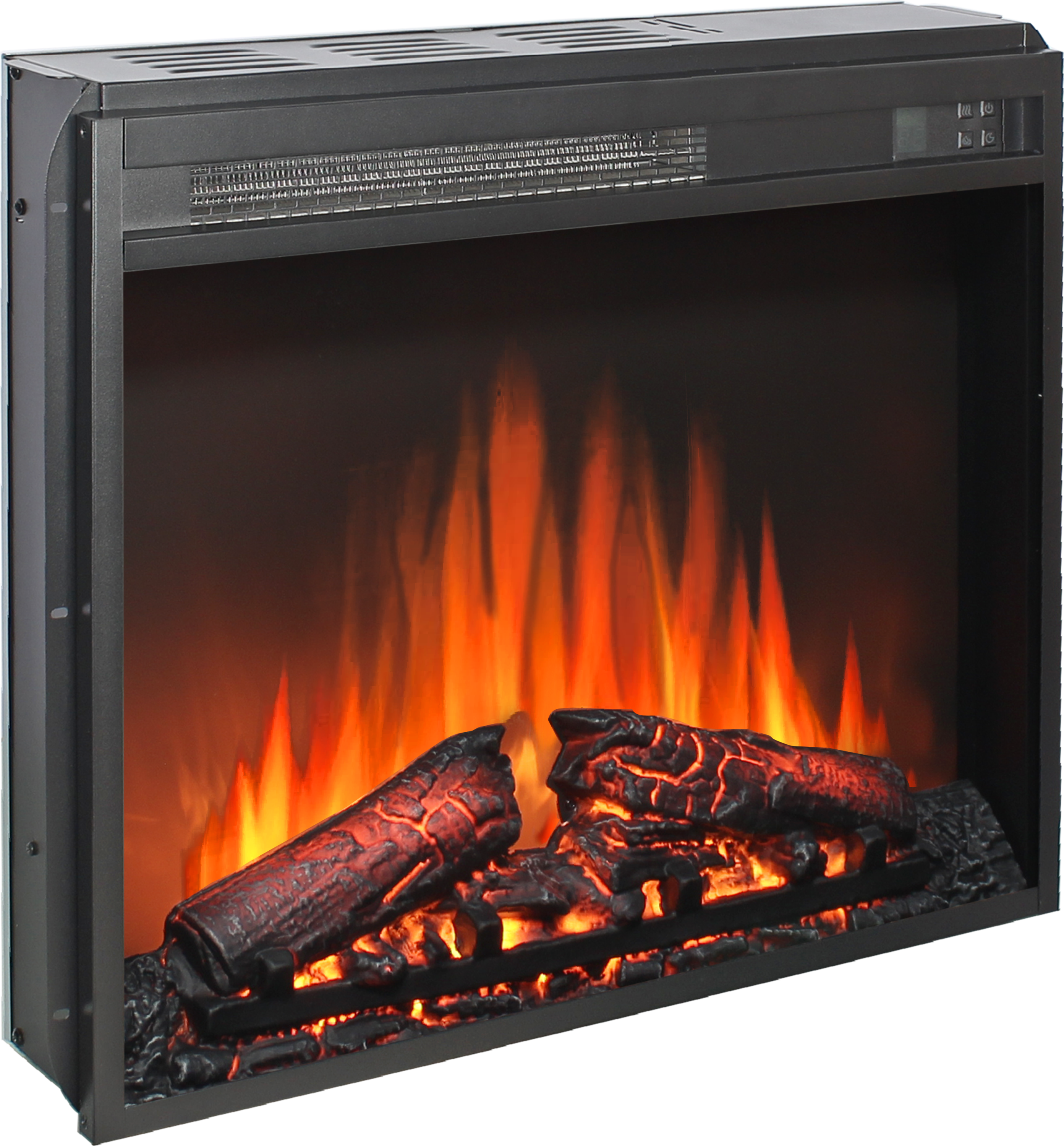 23 inch electric fireplace insert, ultra thin heater with log set & realistic flame, remote control with timer, overheating protection - Grand Goldman Shop