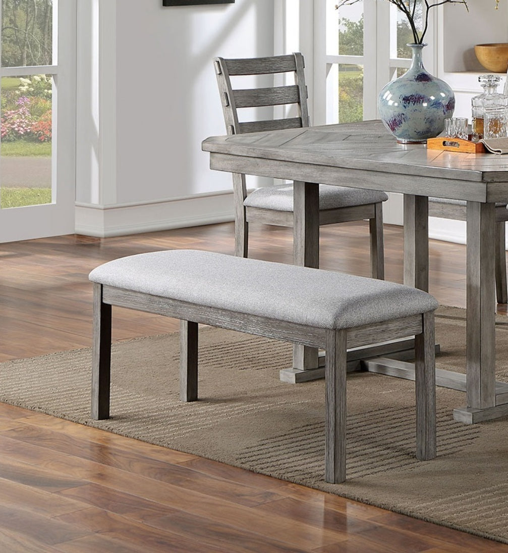 Gray Color Dining Bench Padded Seat 1pc Bench Kitchen Dining Room Wire-Brushed Finish - Grand Goldman Shop