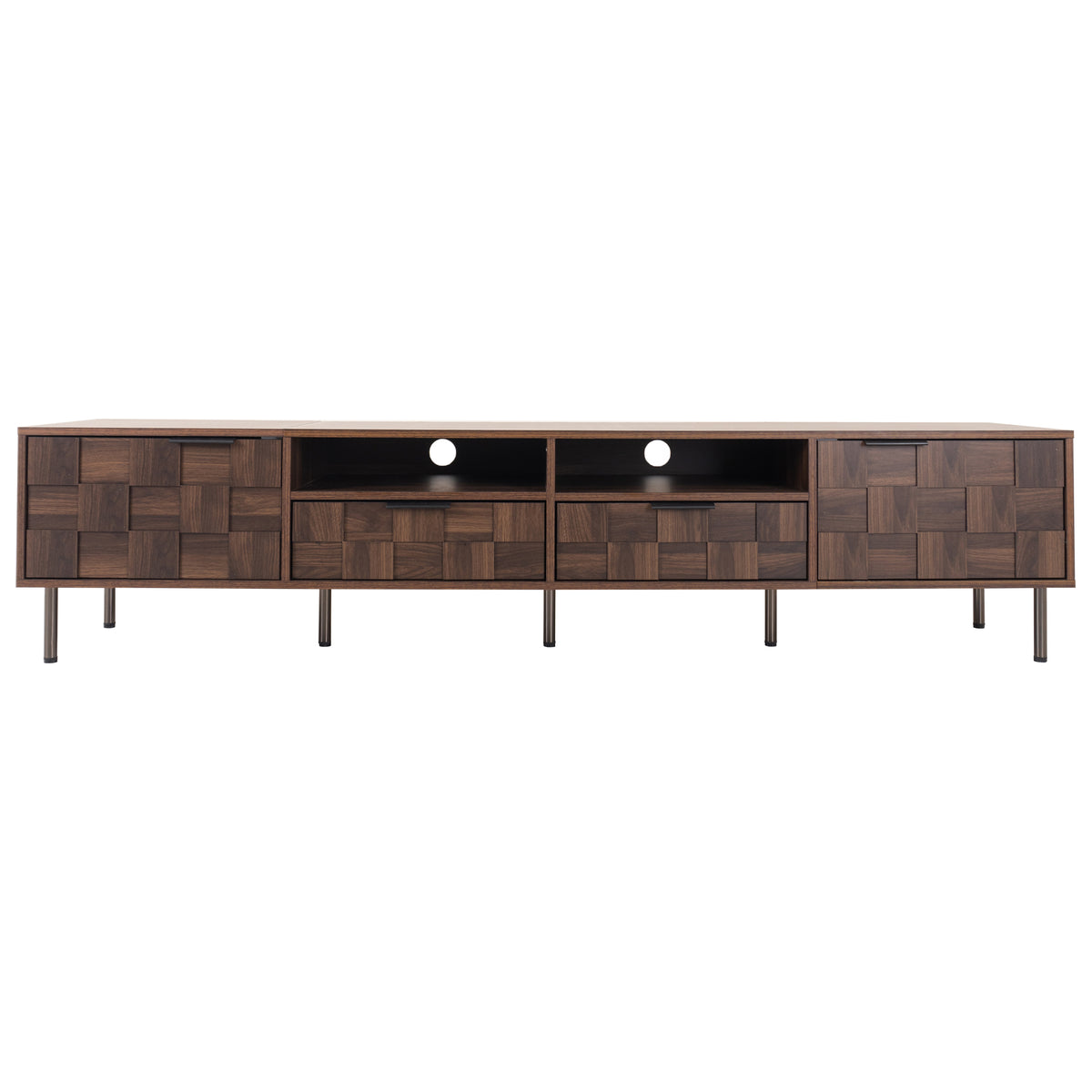 Mid Century TV Stand with 2 Drawers in Dark Brown, Media Console Table for TVs up to 85'', Made of Particle Board and MDF, 78.7'' x 15.7'' x 17.7'' - Grand Goldman Shop