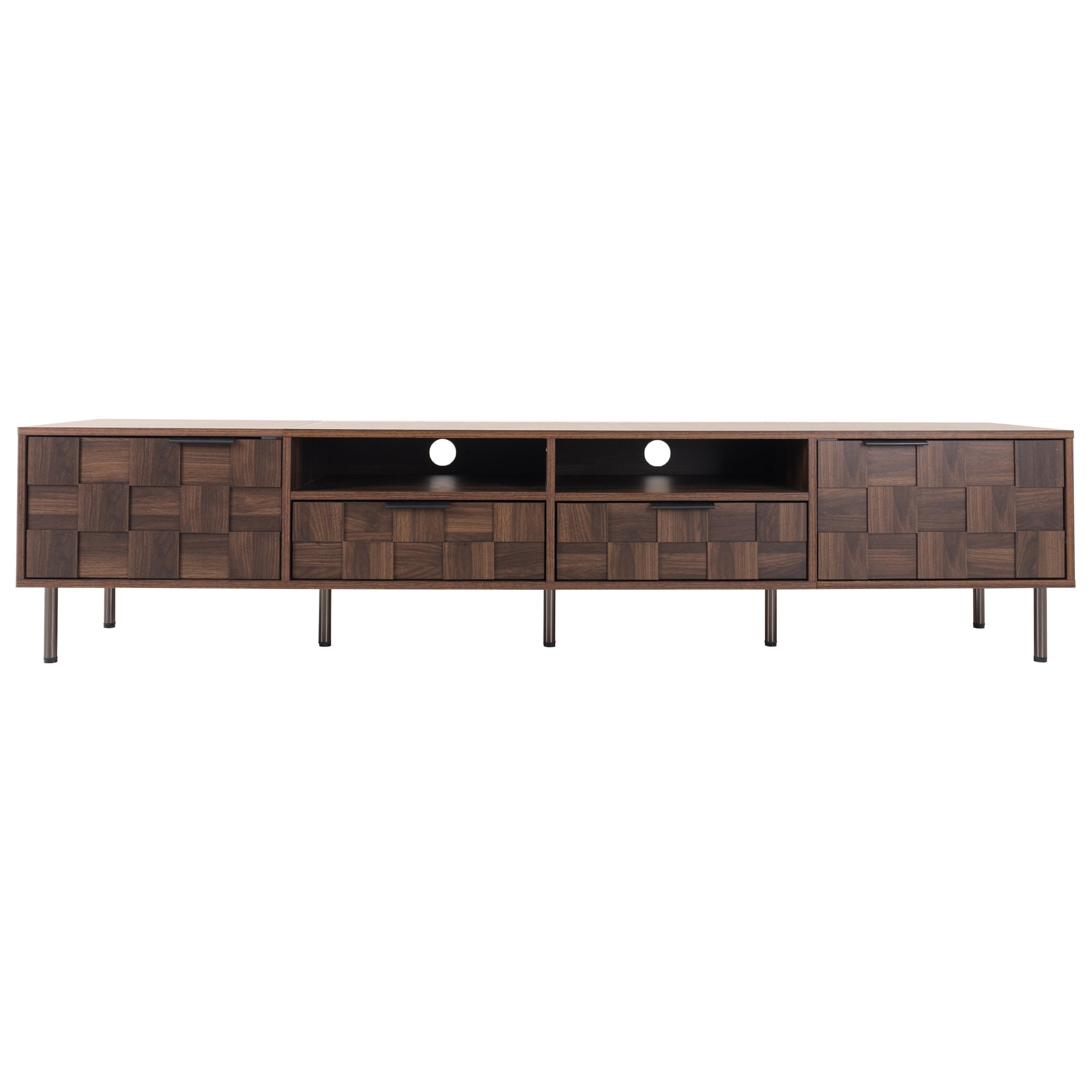 Mid Century TV Stand with 2 Drawers in Dark Brown, Media Console Table for TVs up to 85'', Made of Particle Board and MDF, 78.7'' x 15.7'' x 17.7'' - Grand Goldman Shop