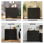 Farmhouse Black Double Tilt Out Trash Cabinet with Hideaway Drawer and Barn Door Style, Engineered Wood, 39.3''×13''×34.45'' - Grand Goldman Shop