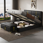 2-Pieces Bedroom Sets,Queen Size Upholstered Platform Bed with Hydraulic Storage System,Storage Ottoman with Metal Legs,Black(Old SKU:N733S207778B) - Grand Goldman Shop