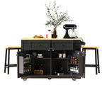 48 inch Kitchen Island with Drop Leaf,Power Outlet,Internal Storage Rack,Rolling Kitchen Storage Cart on 5 Wheels with 5 Open Side Racks,for Kitchen,Black (Old SKU N707P257057B)(Not Include Stools) - Grand Goldman Shop