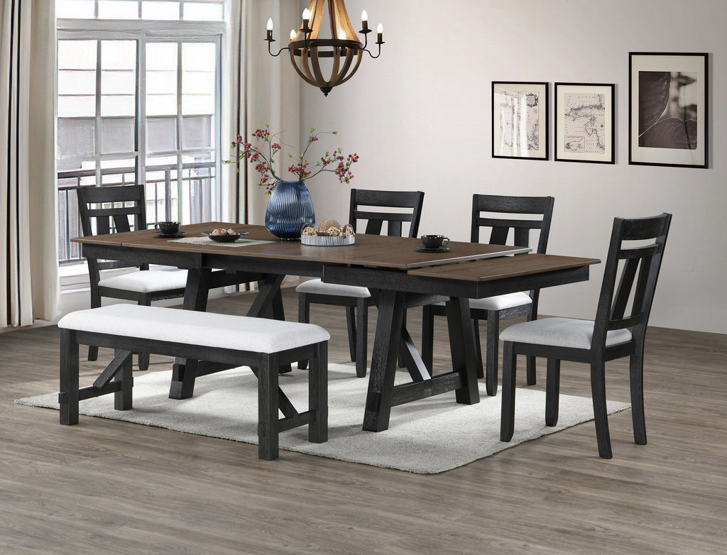 Cottage Style 1pc Upholstered Seat Wheat Charcoal Finish Bench Dining Room Bedroom Wooden Furniture Standard Height - Grand Goldman Shop
