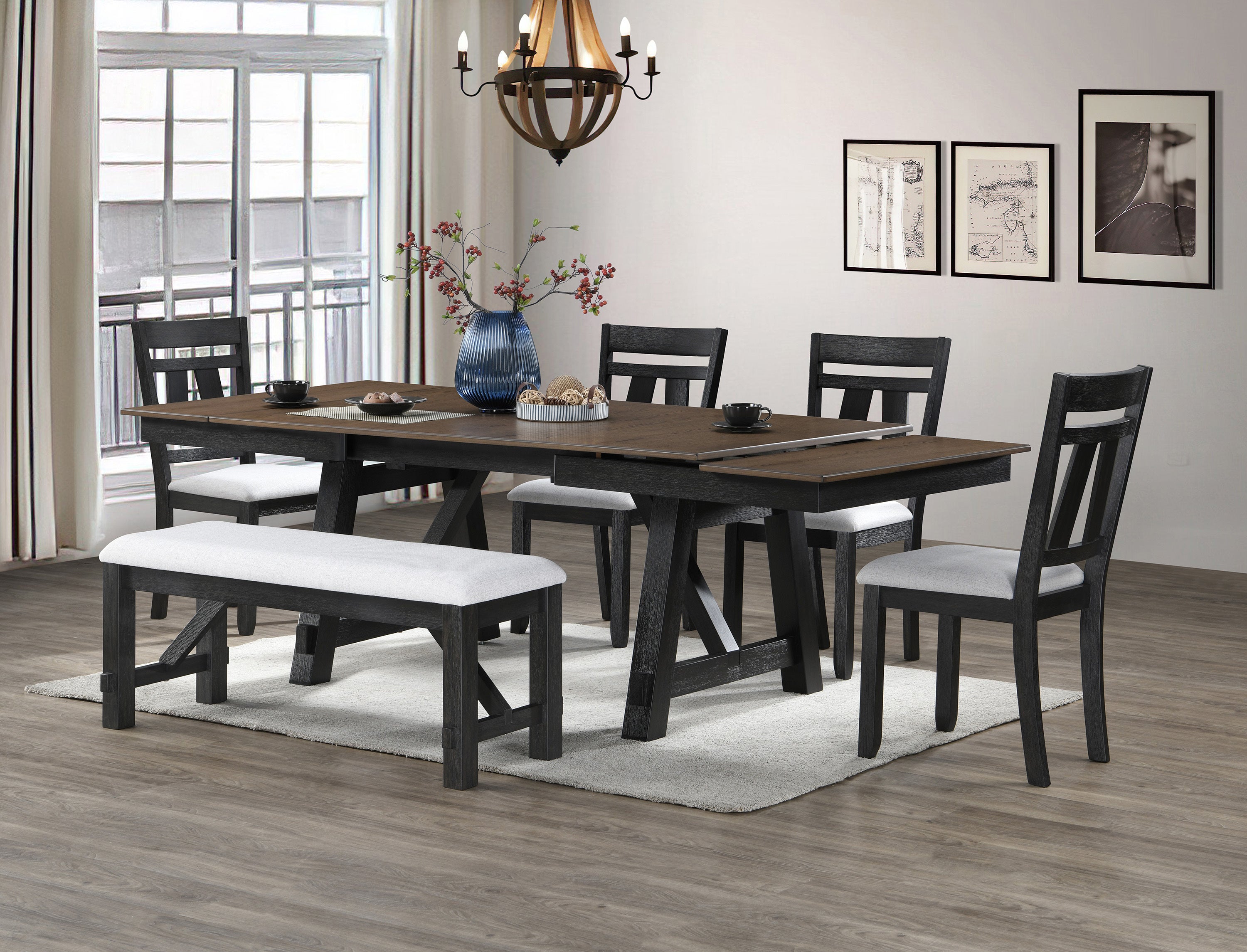 Cottage Style 1pc Upholstered Seat Wheat Charcoal Finish Bench Dining Room Bedroom Wooden Furniture Standard Height - Grand Goldman Shop