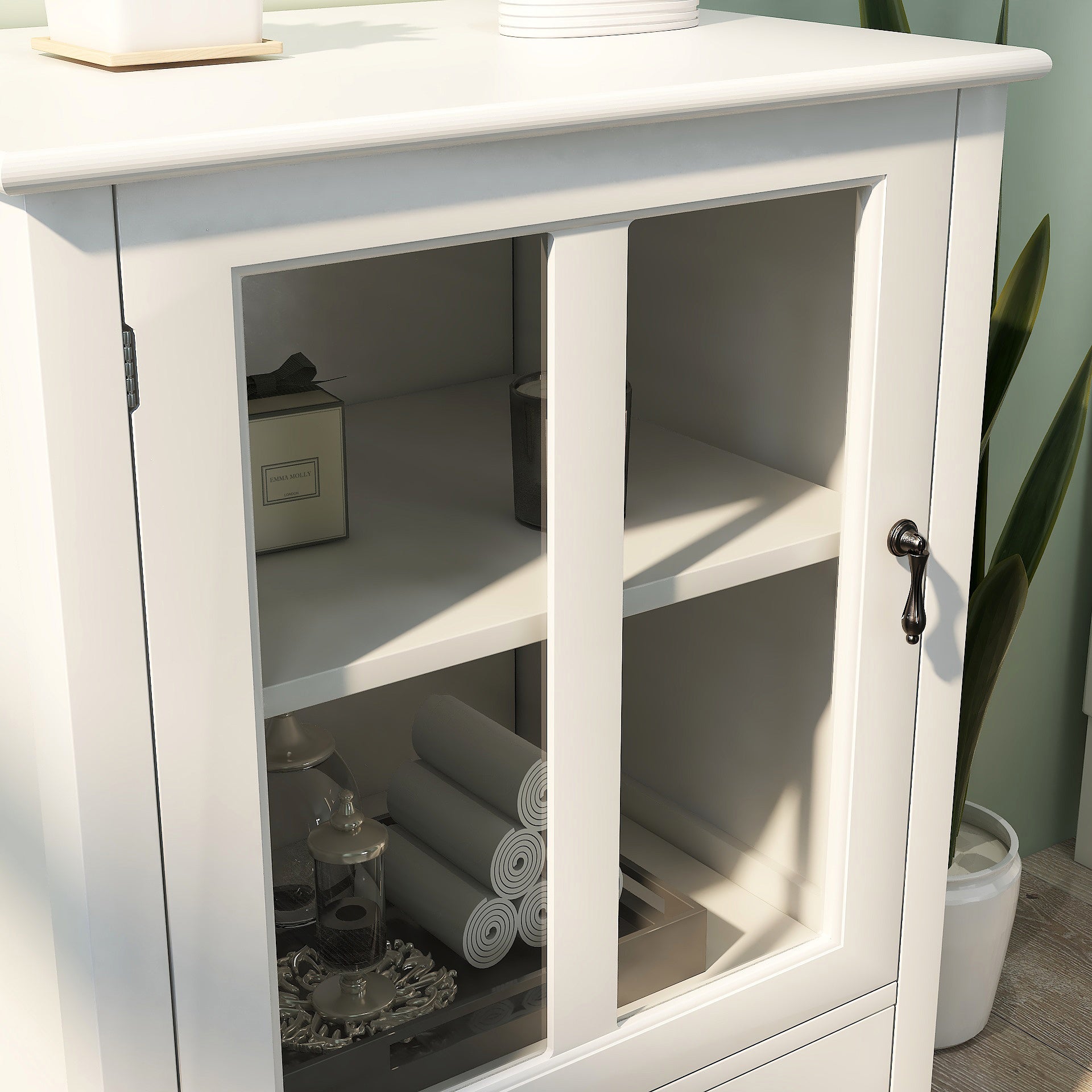 Buffet storage cabinet with single glass doors and unique bell handle - Grand Goldman Shop