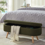 Luxury Oval Boucle Storage Ottoman Bench with Wood Legs 350lb Weight Capacity & Safety Hinge, for Living Room, Bedroom Entryway,DARK GREEN - Grand Goldman Shop
