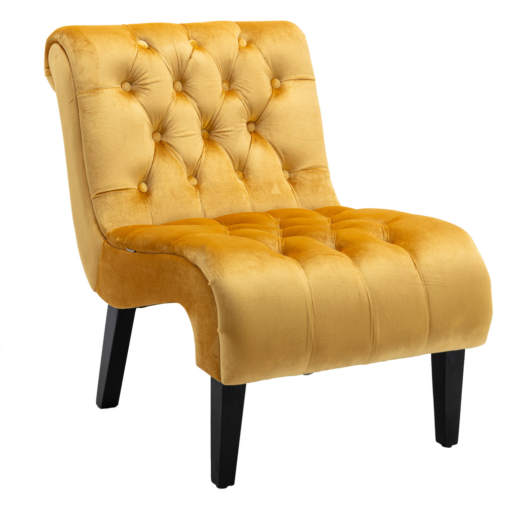 COOLMORE Modern Velvet Armless Accent Living Room Chair / Leisure Chair,Upholstered Fabric Button Comfortable Chair with Wooden Legs for Bedroom, Living Room, Office (Mustard Velvet) - Grand Goldman Shop