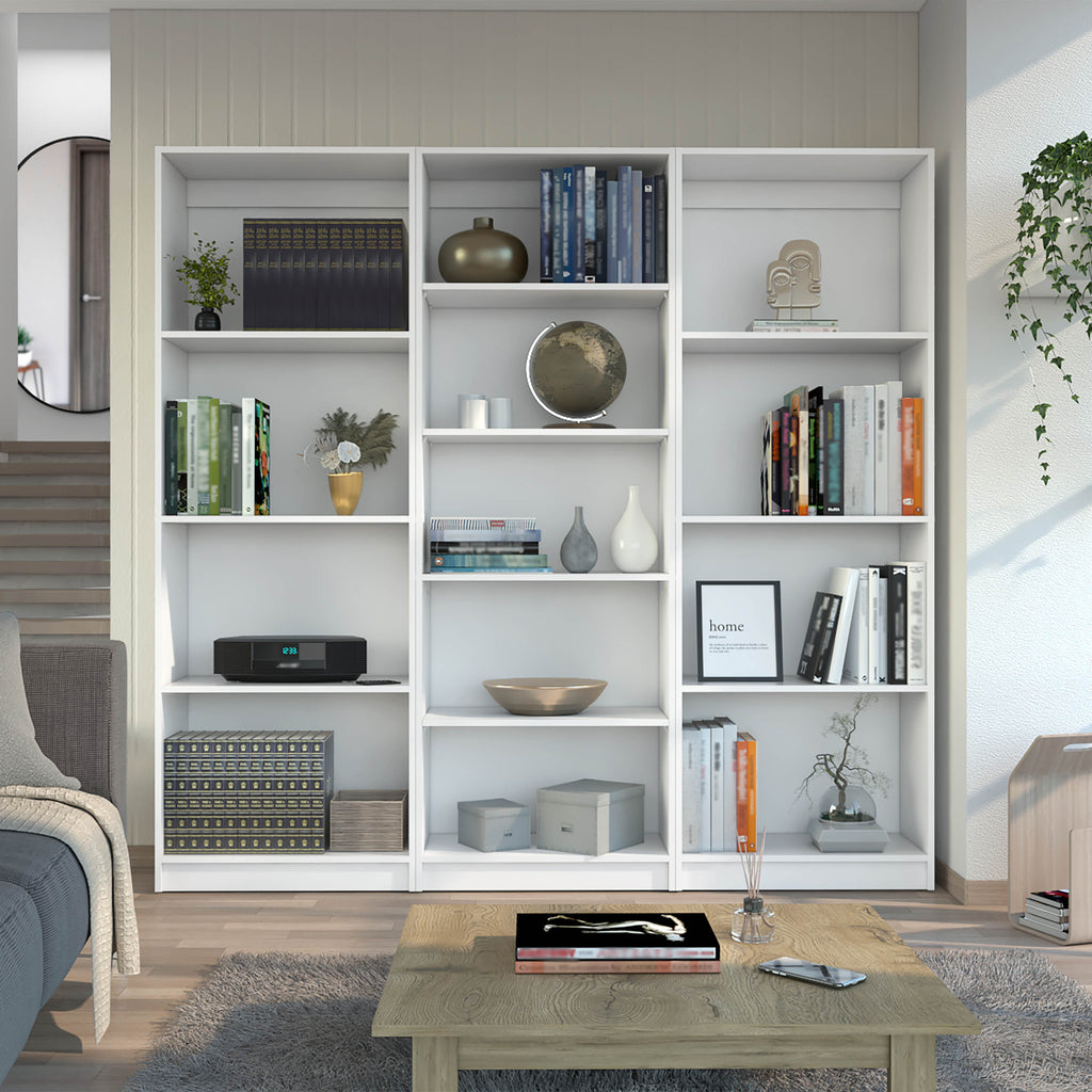Lainor 3 Piece Home Bookcase set, 74' Wide with 13 Shelves ,  Living Room Set Set  White | Premium Home Decor - Grand Goldman