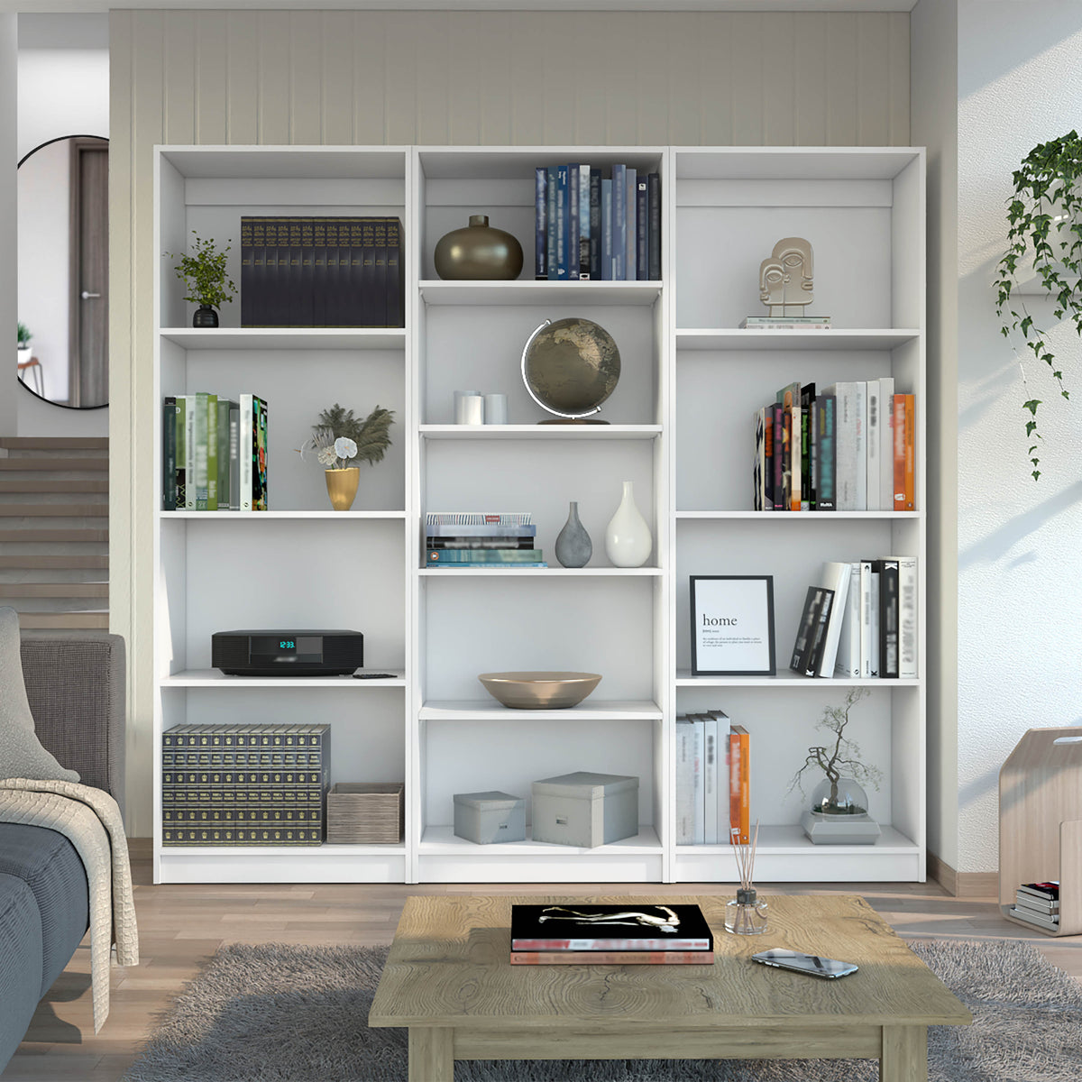 Lainor 3 Piece Home Bookcase set, 74' Wide with 13 Shelves ,  Living Room Set Set  White | Premium Home Decor - Grand Goldman
