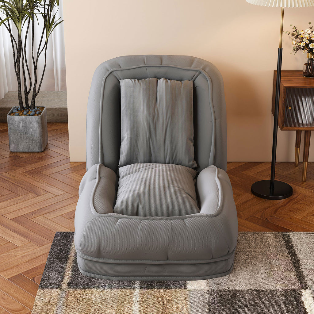 Upholstered Foldable Lazy Sofa Bed for Adults and Pets, 5-Position Adjustable Recliner with 2 Soft Pillows in Grey Corduroy Fabric - Grand Goldman Shop
