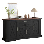 Black Farmhouse Barn Door Storage Cabinet with 2 Drawers & Door Rack, Adjustable Shelves, MDF Construction, 63.11' L x 15.75' W x 32.09' H - Grand Goldman Shop