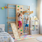All-in-One 10-in-1 Indoor Climbing Set - Featuring a Rock Climbing Wall, Wooden Swings, Gymnastic Rings, Rope Ladders, and St