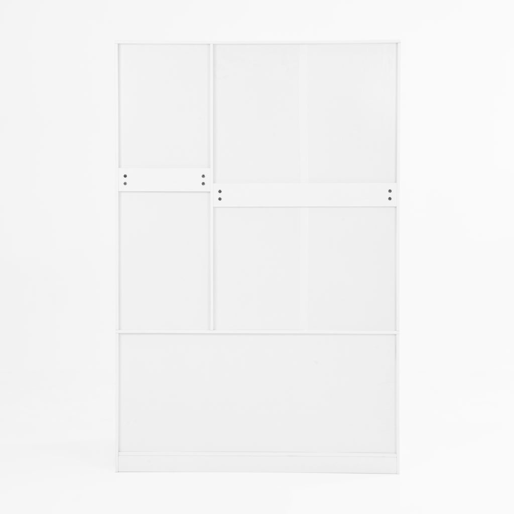4 Doors Wardrobe Closet with Mirror, LED Wardrobe with Doors and 2 Drawers, Wooden Wardrobe Storage Cabinet with Hanging Rod, Adjustable Shelves, White - Grand Goldman Shop