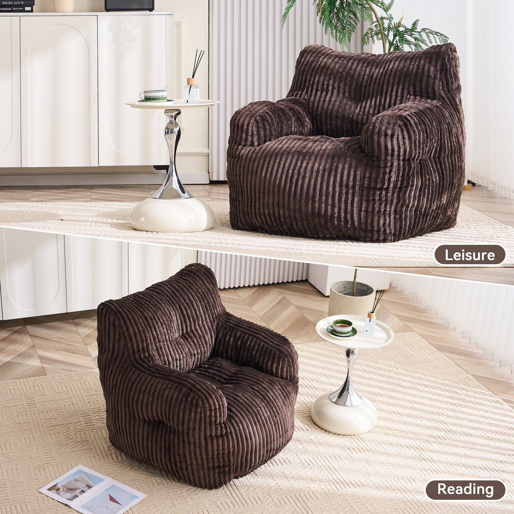 010-Soft Fluffy Corduroy Fabric Bean Bag Chair Filled With Memory Sponge,Brown - Grand Goldman Shop