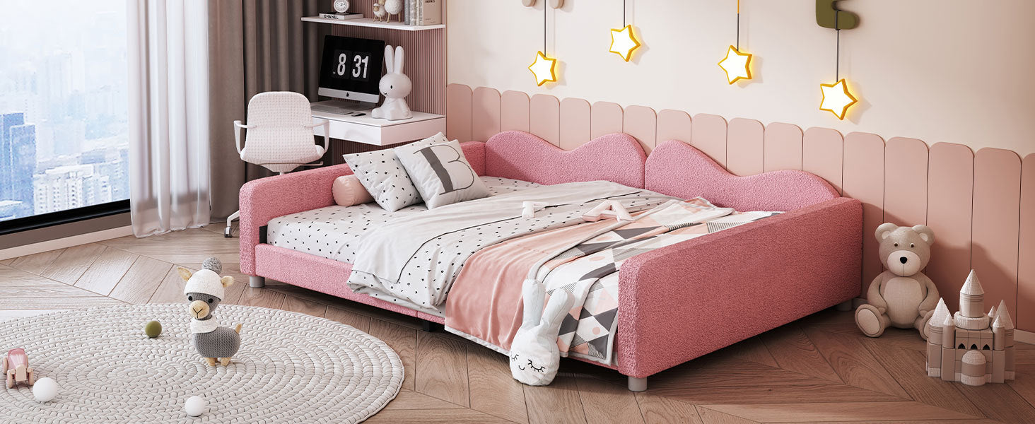 Full size Upholstered Daybed, Sherpa Fabric Sofabed with Cloud-Shaped Backrest, No Box-spring Needed, Pink(Old SKU: WF532069AAH) - Grand Goldman Shop