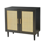 Side panel buffet cabinet with natural rattan door, rattan storage cabinet with adjustable shelves, side panel and buffet with storage space, modern console cabinet in bedroom and living room - Grand Goldman Shop
