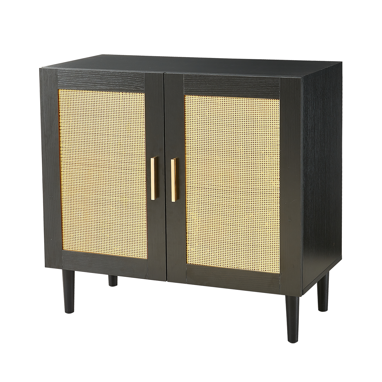 Side panel buffet cabinet with natural rattan door, rattan storage cabinet with adjustable shelves, side panel and buffet with storage space, modern console cabinet in bedroom and living room - Grand Goldman Shop