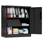 Black Heavy Duty Metal Storage Cabinet with Lock, 2-Door File Cabinet with 2 Adjustable Shelves for Home, Office, Garage (35.